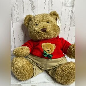 1999 Brown Teddy Bear  snuggle toy  Christmas Plush Stuffed Animal -DGE Dillards